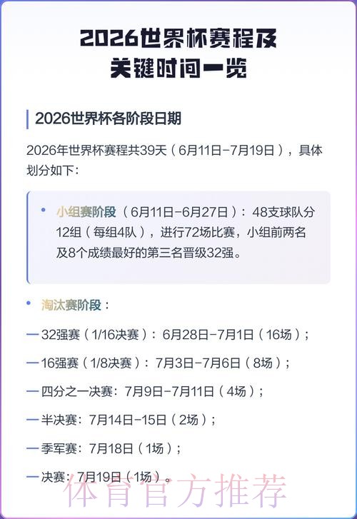 2026世界杯详细比赛时间安排